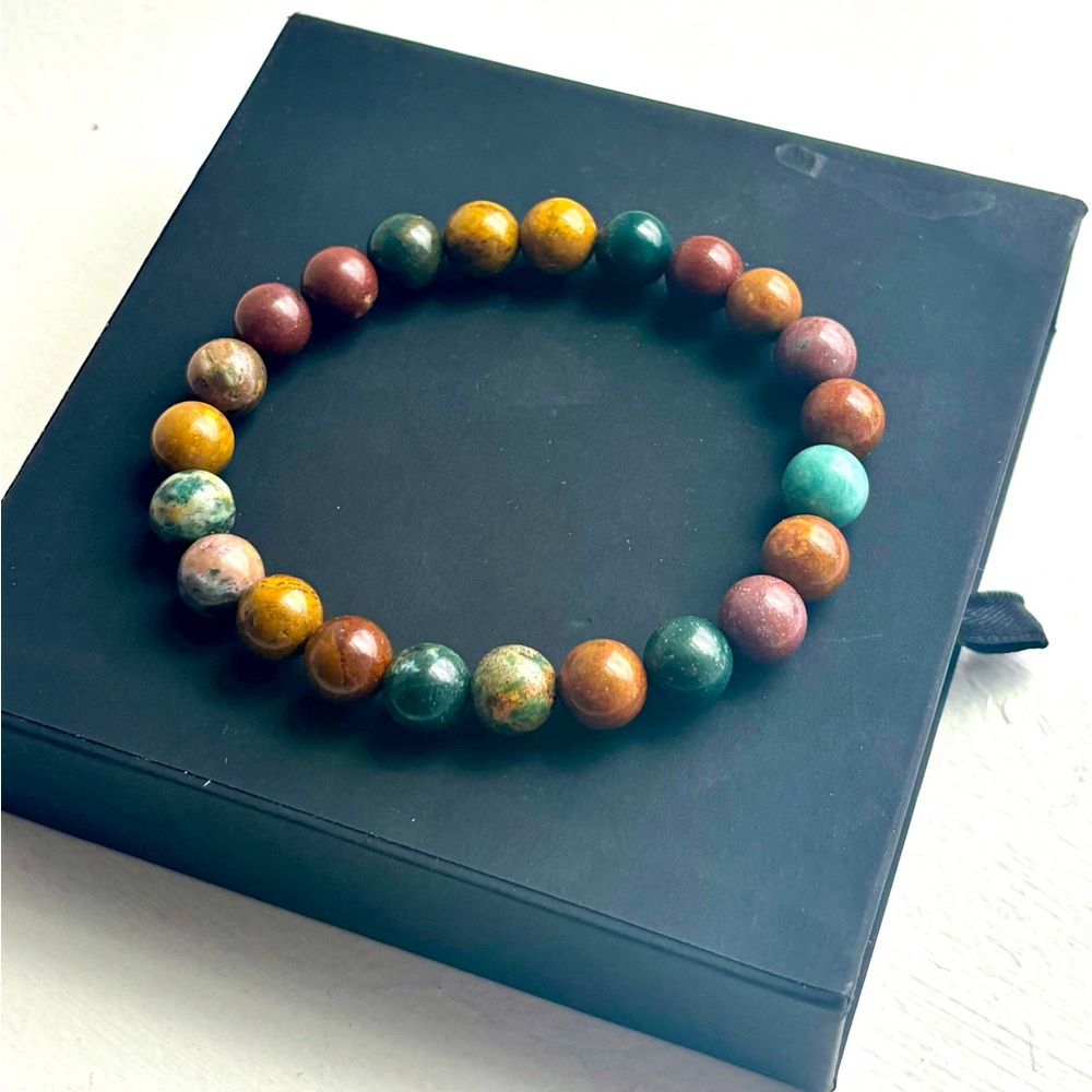 Assorted Jasper, Amazonite, & Unakite Healing Crystal Bracelet